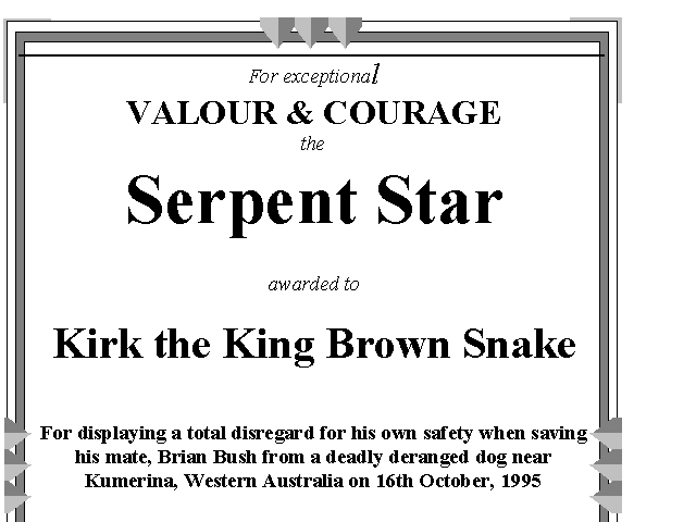 Award to Kirk the king brown snake